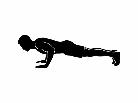 Man doing push up exercise silhouette isolated on white background