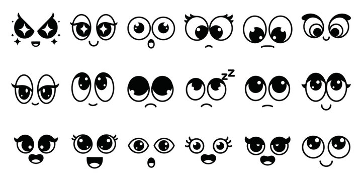 Cute eye area vector icon set dengan desain simpel, ekspresif, cocok untuk UI, stiker, dan ilustrasi modern