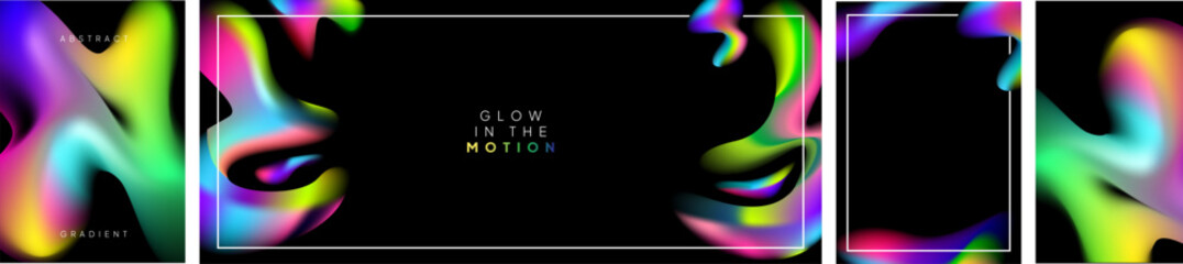 Abstract fluid gradient backgrounds. Vibrant design templates with gradient shapes with neon colors.