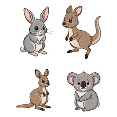 Cute cartoon animals, rabbit, kangaroo, and koala isolated on transparent background © MstKulsuma