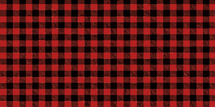 A seamless pattern of red and black checkered fabric or textile