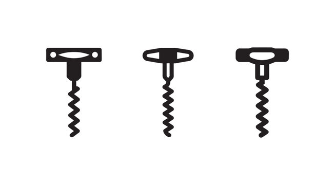 Three black wine bottle corkscrew openers with different designs and spiral ends  wine accessories