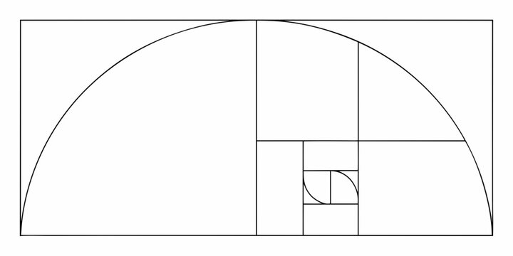 Golden ratio illustration depicting a sequence of nested squares and arcs