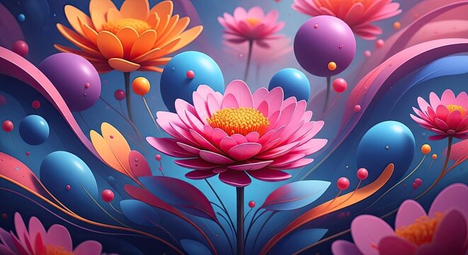 Abstract floral dreamscape vibrant blooms in a surreal colorful composition