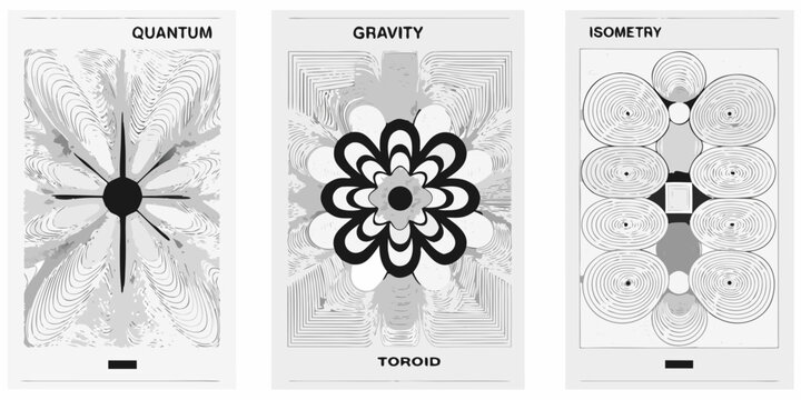 Abstract triptych exploring concepts of quantum physics gravity and isometry