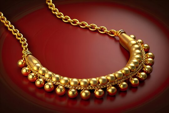 pearl necklace on red background