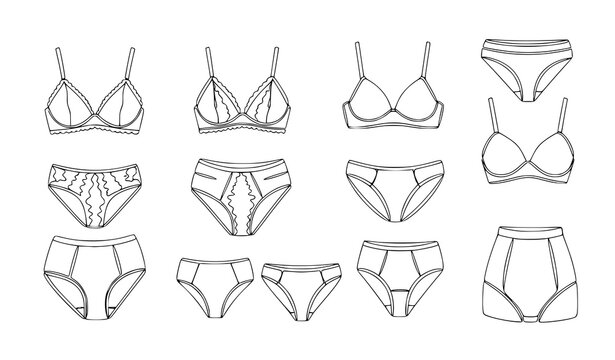 Continuous line drawing women underwear collection fashionable bra panties doodle vector illustration