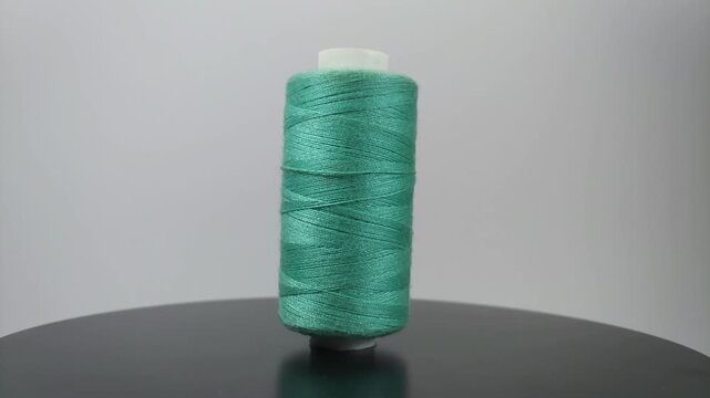 sewing thread rotating slowly on clean surface.