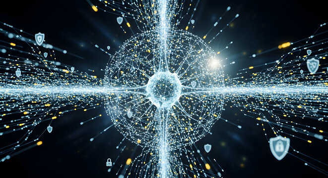 Glowing central orb with radiating cross rays