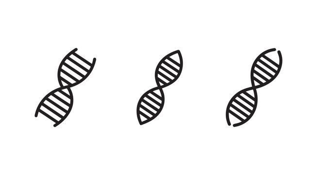 Three dna double helix structures in different positions  genetic symbols  biology icons