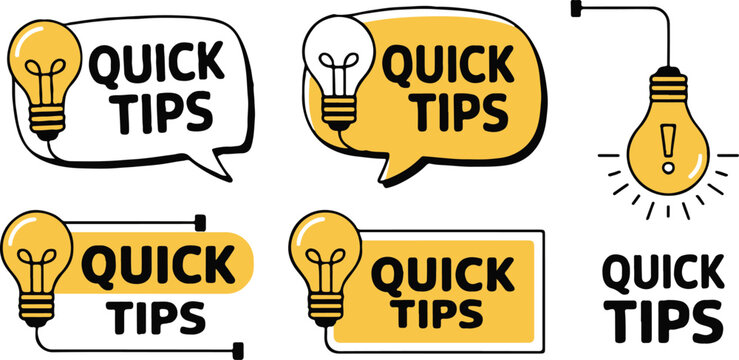 tips quick tips lightbulb idea badge speechbox label vector icon set v