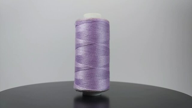 sewing thread rotating slowly on clean surface.