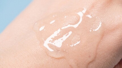 Fototapeta premium Close up of a clear gel substance on human skin showing texture and hydration benefits for skincare and beauty.