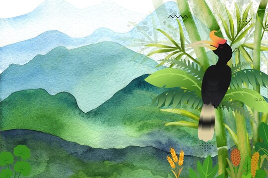 Blue Green and Black Watercolor Bird Nature Linktree Background