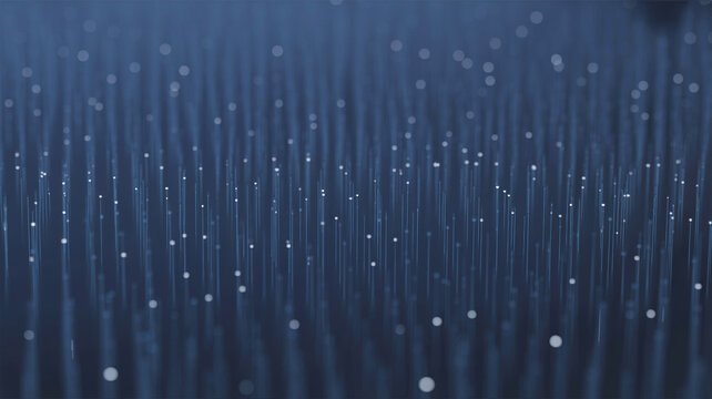 Abstract dark blue background with glowing vertical lines and small white dots.