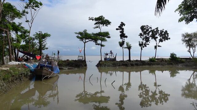 After the tide recedes, there are some abandoned fishing boats are view in the Dhal Char ghat at southernmost island of Bhola district.
