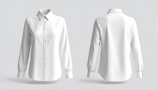 Front and back views of a pristine white button-down shirt