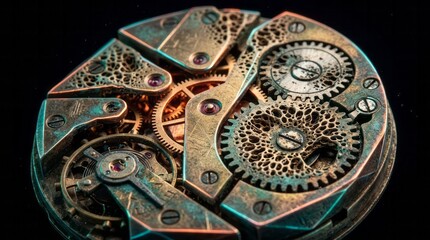 Intricate Vintage Clockwork Mechanism Clockwork Mechanism Gears Vintage Steampunk Watch Metal. Concept featuring clockwork, mechanism, gears, vintage, steampunk for professional commercial design.