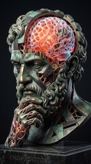 Intricate Sculpture of a Thoughtful Philosopher Sculpture Philosopher Brain Art Thought Knowledge Contemplation. Concept featuring sculpture, philosopher, brain, art, thought for professional comme...