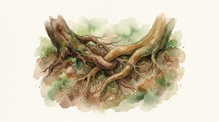 Watercolor Illustration of Tree Roots Watercolor Tree Roots Nature Art Botanical Woodland Organic. Concept featuring watercolor, tree roots, nature, art, botanical for professional commercial design.