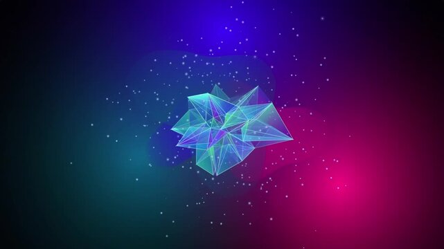 Abstract AI Generative Latent Space Seamless Loop with Iridescent Glass Shapes and Glowing Particles