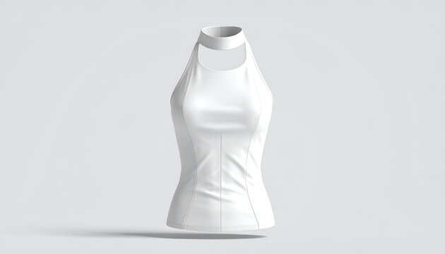 A pristine white halter top, neck detail, form-fitting design, 3D rendering