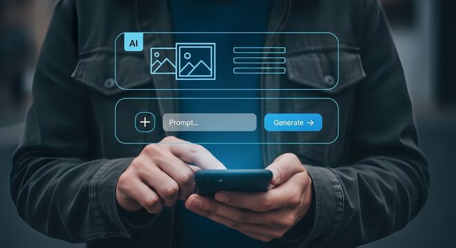 A person using a smartphone with an AI-powered interface for generating images