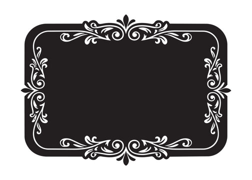 Rectangular plaque vector illustration with floral corner decorations and black background for art
