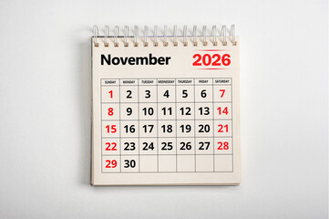 November 2026. Resolution, strategy, solution, goal, business and holidays. Date month November 2026. Page of annual monthly calendar November 2026 planning © Celt Studio