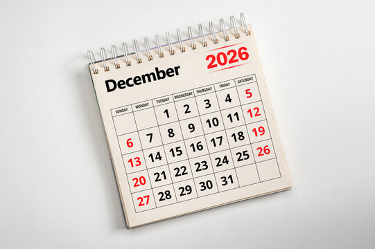 December 2026. Resolution, strategy, solution, goal, business and holidays. Date month December 2026. Page of annual monthly calendar December 2026 planning