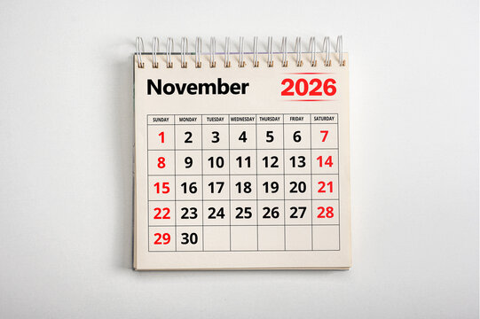 November 2026. Resolution, strategy, solution, goal, business and holidays. Date month November 2026. Page of annual monthly calendar November 2026 planning