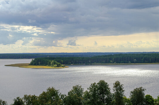 The Seliger Lake, view from a height in summer day, Tver region, Russia