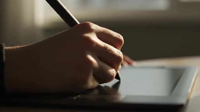 Person Using Digital Tablet with Stylus.
