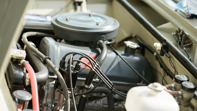 Classic Car Engine Compartment Close Up