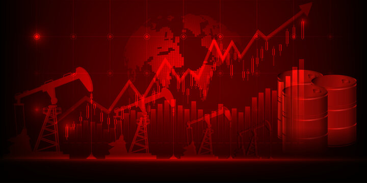 Vector illustrations of oil price surge crisis red background.Business investment and financial concept.