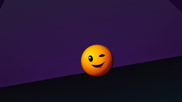 Happy Emoji Ball Rolling Across Dark Background