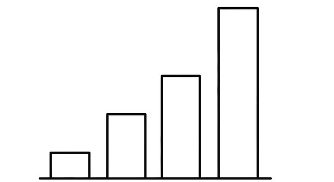 Simple bar graph illustration with four increasing rectangular columns on white background