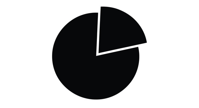 Simple black pie chart illustration with one slice highlighted high quality