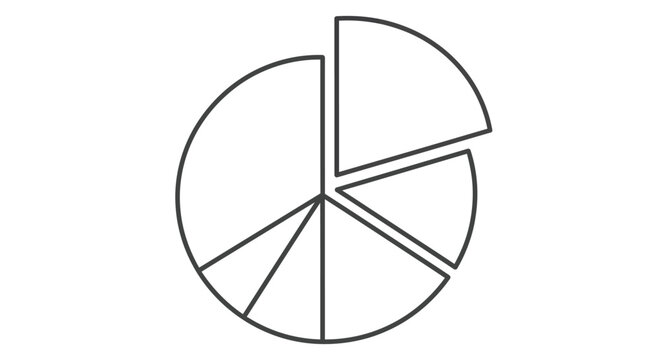 Simple black and white pie chart with five unevenly sized segments