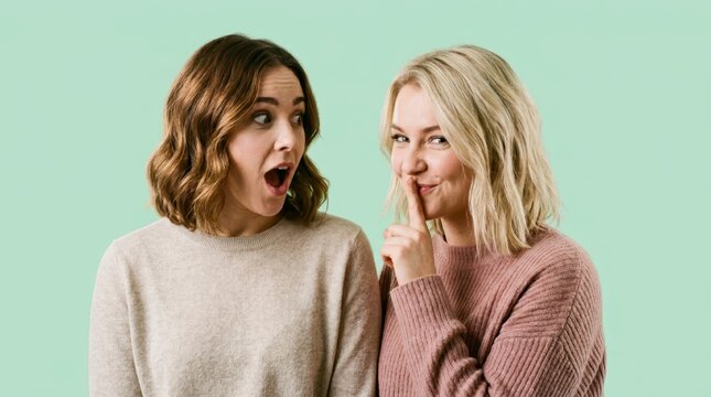 Woman shares a secret with her surprised friend, a playful moment of gossip and confidences