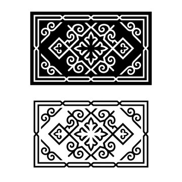 Geometric nomad ornament. Minimalist tribal carpet pattern in black and white.
