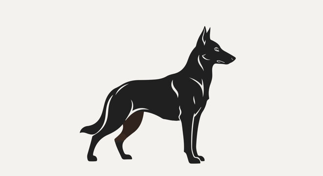 Silhouette of a black dog with brown hindquarters on a light background