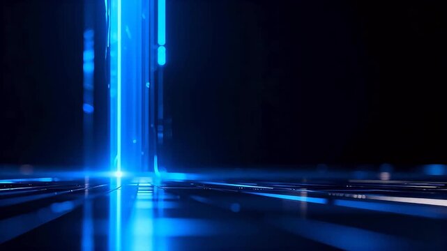 Blue light beams on reflective surface