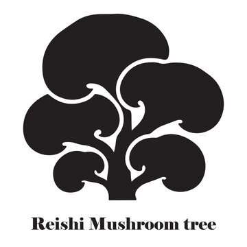Modern abstract Reishi mushroom tree illustration with rounded cloud-like shapes, minimalist black silhouette for organic wellness, nature-inspired logos, and herbal health designs.