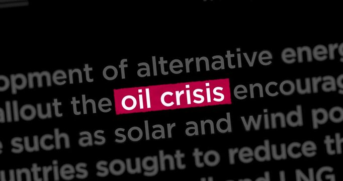 Oil crisis news titles across international web media search. Abstract concept of internet headline information on dynamic displays animation.