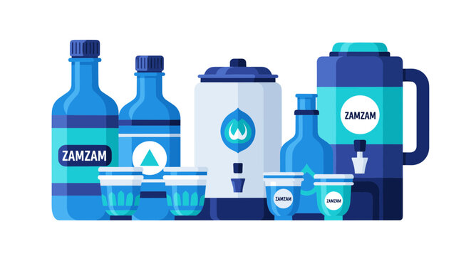 Zamzam water bottles and dispenser.