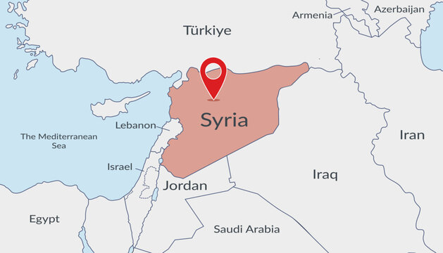 Syria location on the map with pin location marker4. Vector flat template.