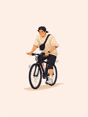 Naklejka premium Minimal Flat Design of Man Cycling | Happy Cycling