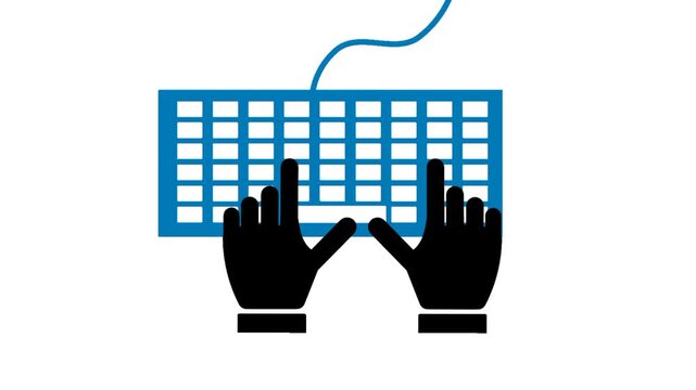 Black silhouette hand typing on keyboard representing data entry work and digital input activity