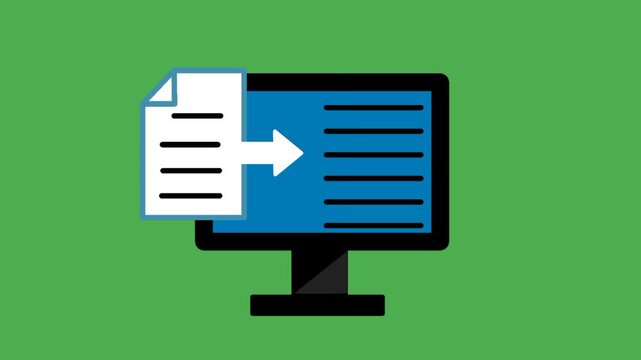 Document icon on computer linked by arrow showing data entry flow and file transfer process